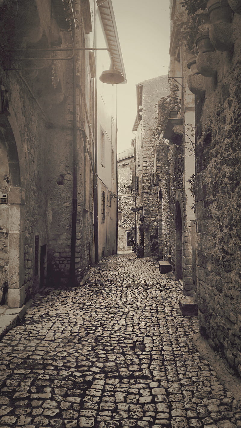 The charm of Abruzzo, abruzzo, art , italy, medieval city, old, sepia, street, town, HD phone wallpaper