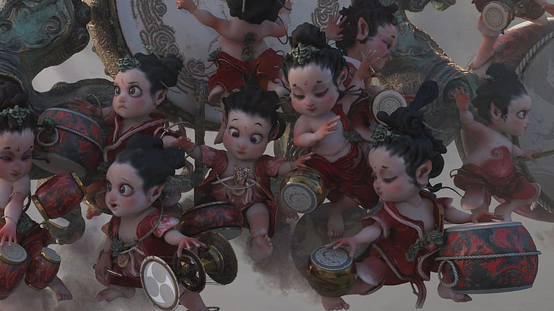 Clan of Drums, baby, te hu, cute, red, fantasy, HD wallpaper