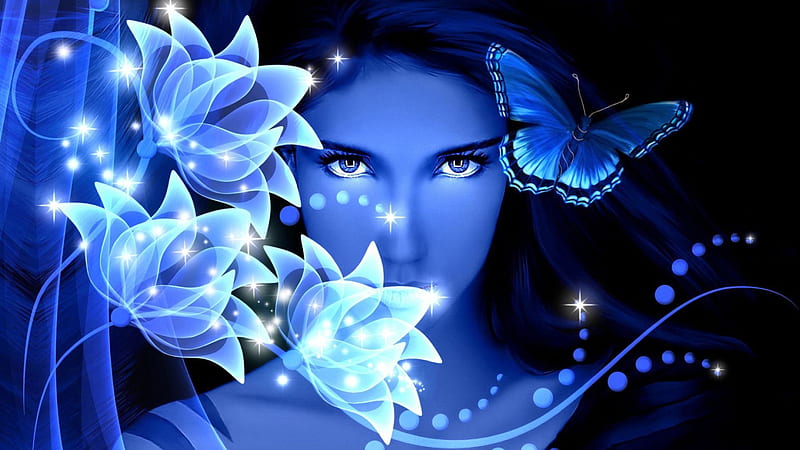 BUTTERFLY Blue Eyes Rhapsody, hop, bonito, Flowers, Blue, Butterfly, Eyes, HD wallpaper