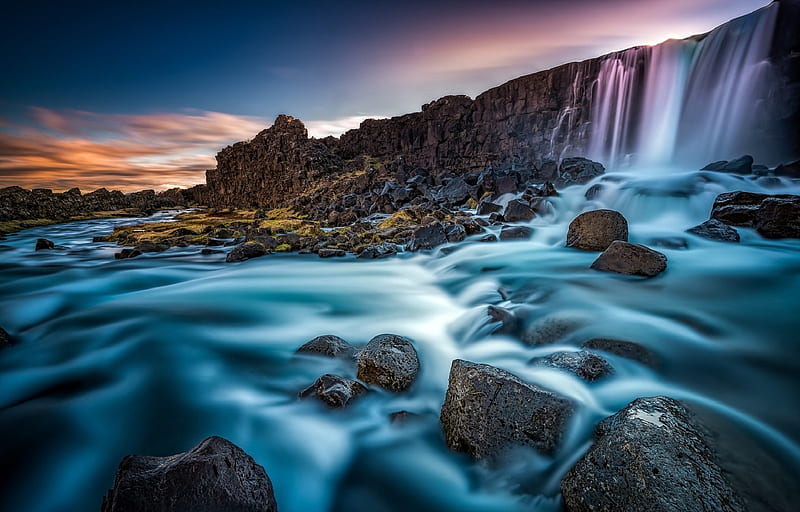 Oxara River, wall, Iceland, stones, waterfall, Arnessysla, HD wallpaper