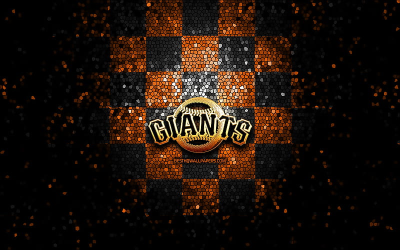 San Francisco Giants, glitter logo, MLB, orange black checkered background, USA, american baseball team, Baltimore San Francisco Giants logo, mosaic art, baseball, America, HD wallpaper
