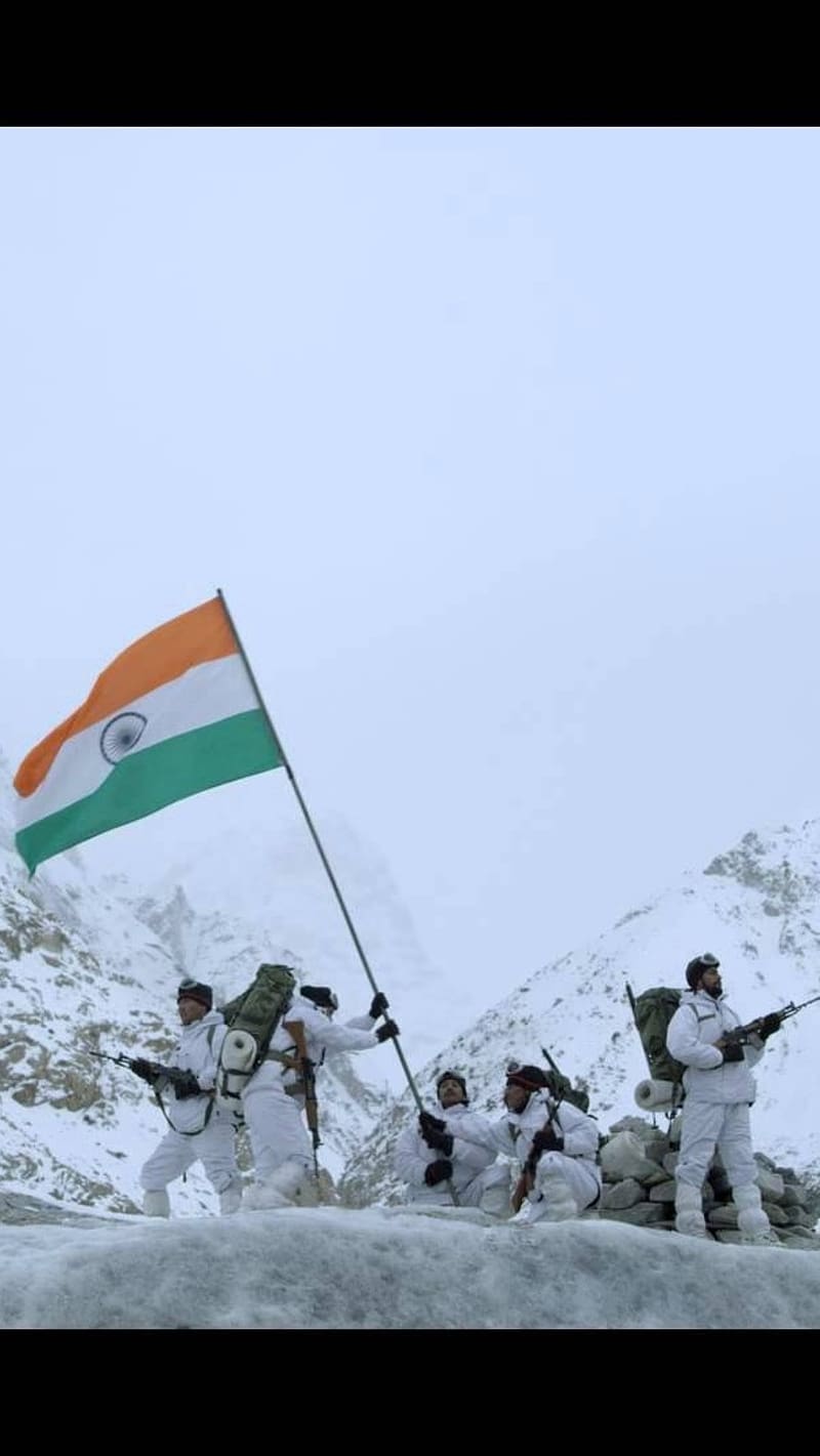 Best Indian Army Flag Hoisting, best indian army, flag, hoisting, snow, HD phone wallpaper