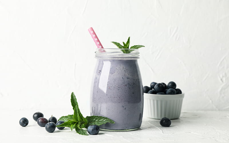 blueberry smoothie, berries smoothies, purple smoothies, milkshakes, blueberry yogurt, HD wallpaper
