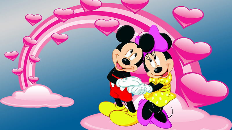 Mickey Minnie Mouse Cartoon Love Pink Hearts Cartoon, HD wallpaper