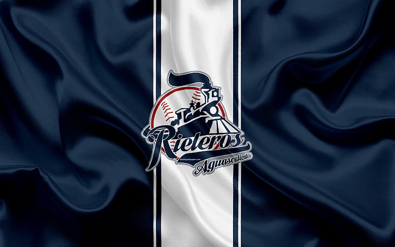 Rieleros Aguascalientes Mexican baseball club, logo, silk texture, LMB, emblem, blue white flag, Mexican Baseball League, Triple-A Minor League, Aguascalientes, Mexico, HD wallpaper