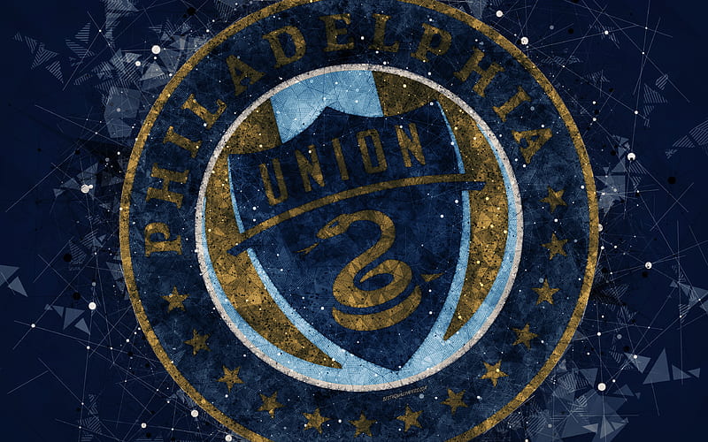 Philadelphia Union American soccer club, logo, creative geometric art, blue abstract background, emblem, art, MLS, Philadelphia, Pennsylvania, USA, Major League Soccer, football, HD wallpaper