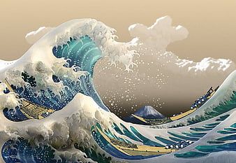The Great Wave off Kanagawa Retro style Japan waves Retrowave HD  wallpaper  Wallpaperbetter