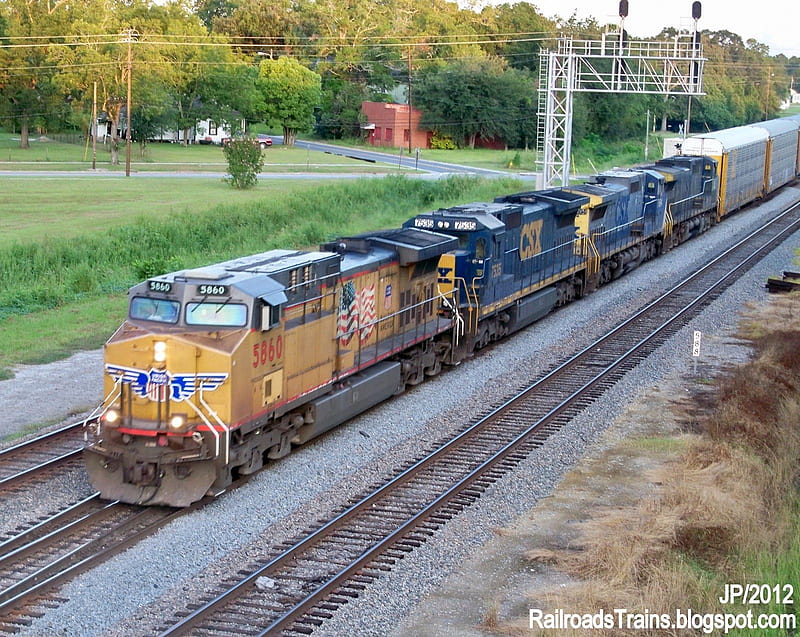 union pacific and csx on mixed freight train, HD wallpaper