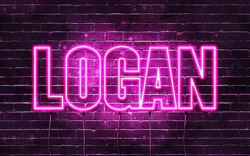 Logan with names, female names, Logan name, purple neon lights, horizontal text, with Logan name, HD wallpaper