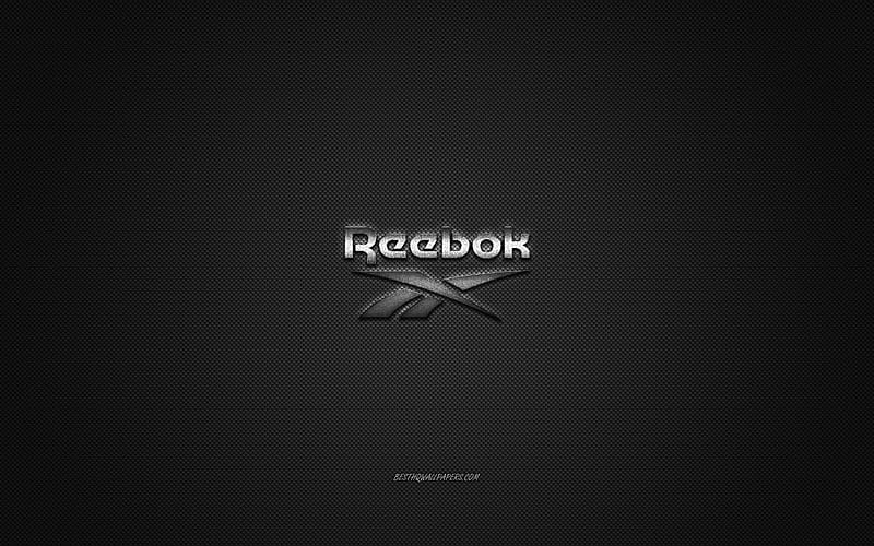 Reebok logo, metal emblem, apparel brand, black carbon texture, global apparel brands, Reebok, fashion concept, Reebok emblem, HD wallpaper