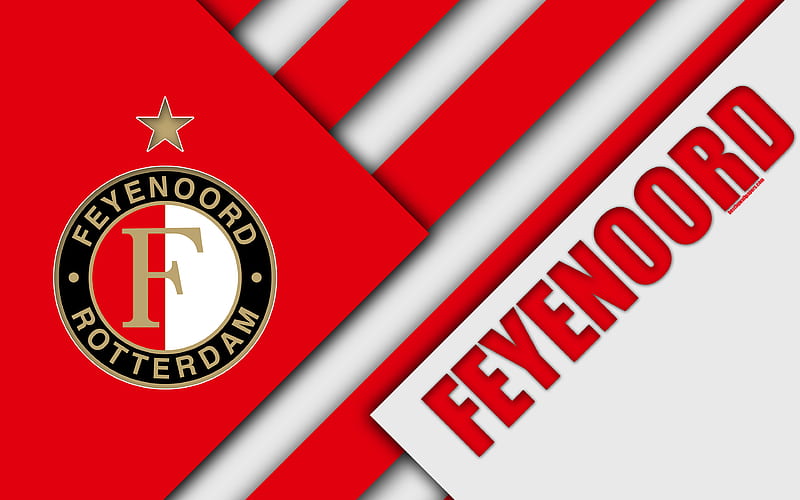 Feyenoord FC, emblem material design, Dutch football club, red white abstraction, Eredivisie, Rotterdam, Netherlands, football, HD wallpaper