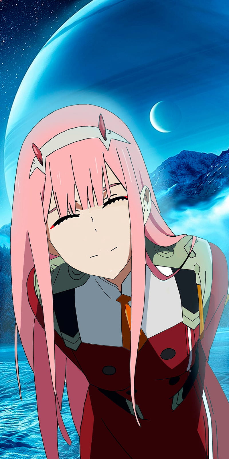 darling in the franxx zero two with pink hair and green eyes with dark blue  background hd anime Wallpapers | HD Wallpapers | ID #42478