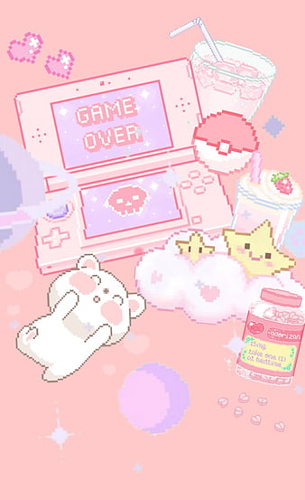 Game Over, aesthetic, cute, kawaii, pastel, pixel, HD phone wallpaper
