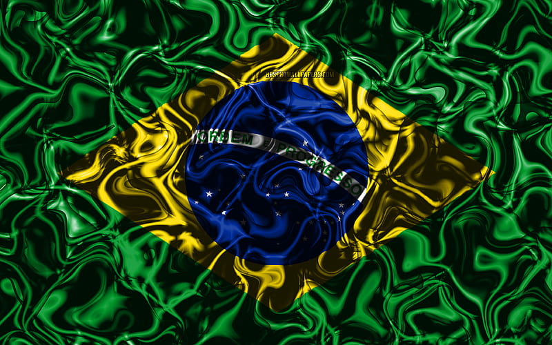 Flag of Brazil, abstract smoke, South America, national symbols, Brazilian flag, 3D art, Brazil 3D flag, creative, South American countries, Brazil, HD wallpaper