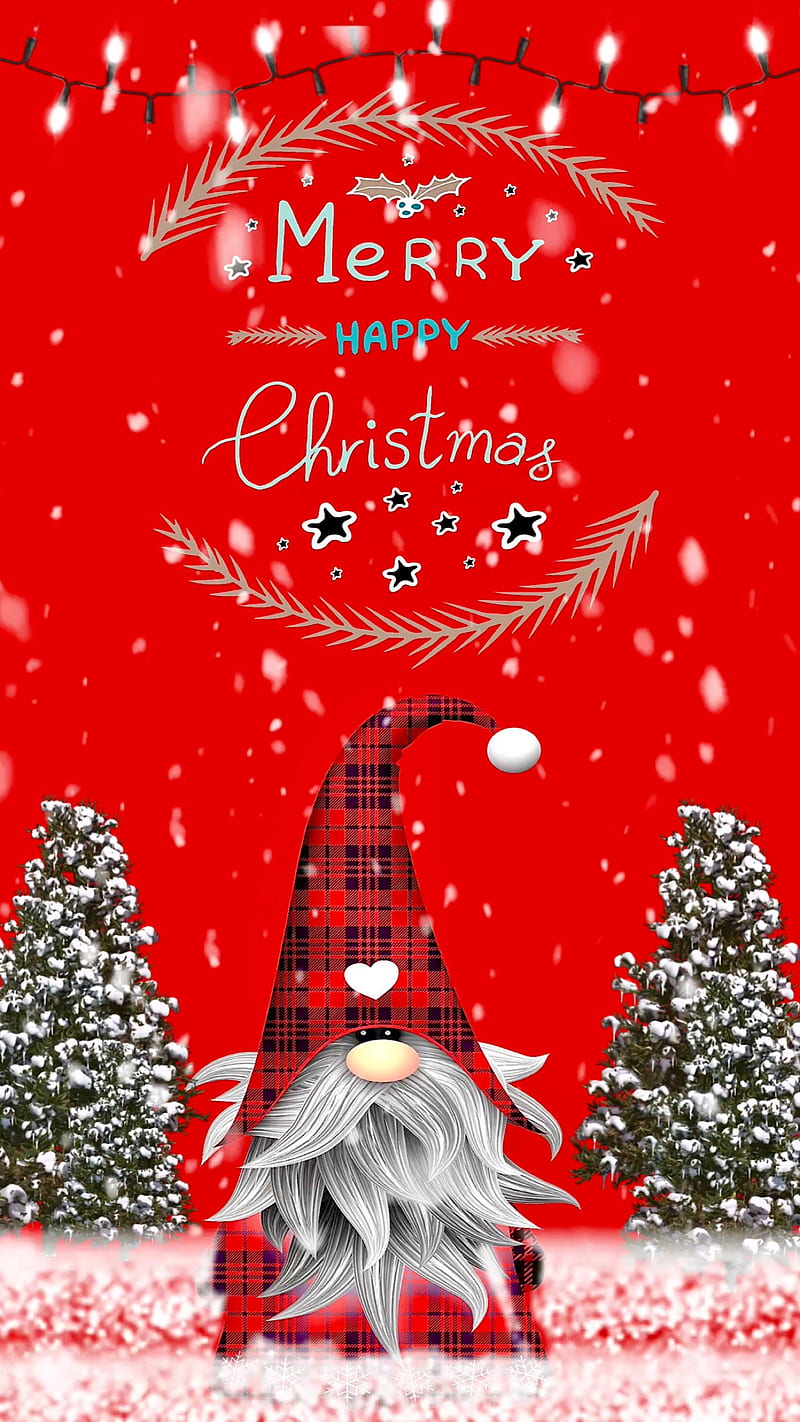 Merry, Happy Christmas, Christmas gnome, Christmas tree, Christmas,  ColetteLrsn, HD phone wallpaper | Peakpx
