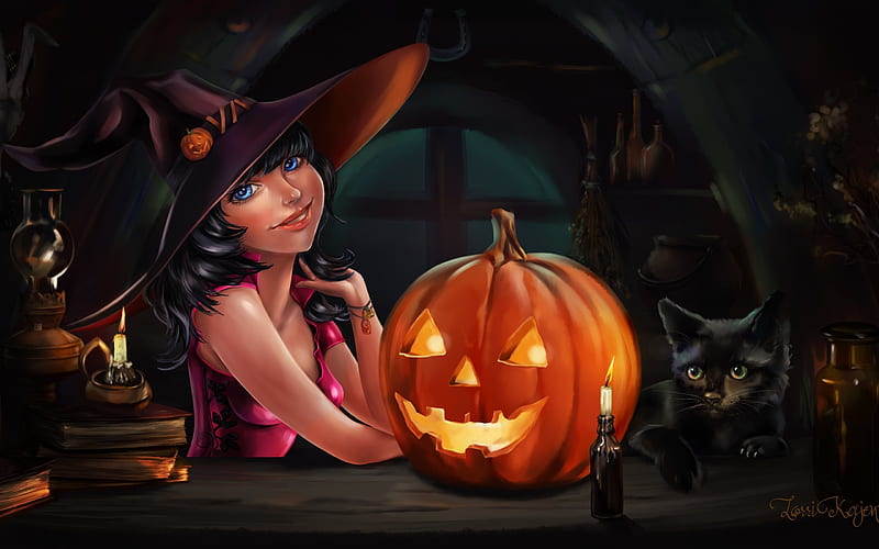Halloween, pumpkin, witch, darkness, HD wallpaper