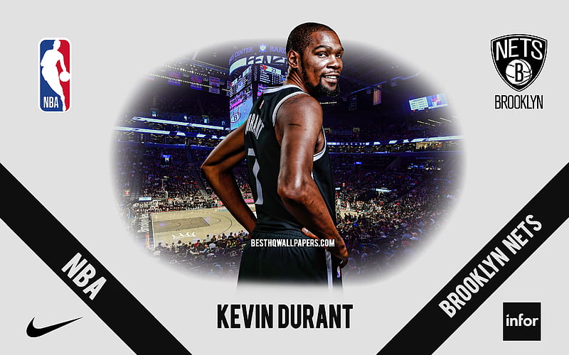 Kevin Durant, Brooklyn Nets, American Basketball Player, NBA, portrait, USA, basketball, Barclays Center, Brooklyn Nets logo, HD wallpaper