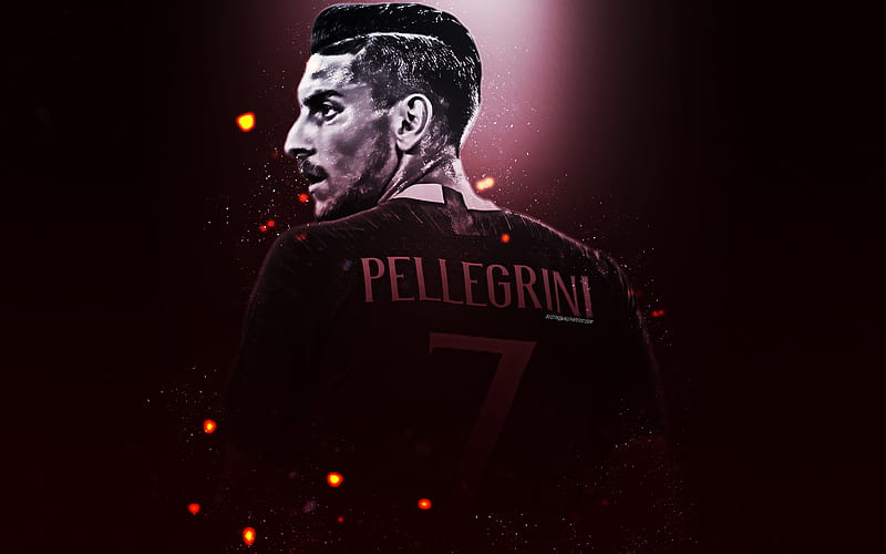 Lorenzo Pellegrini creative art, AS Roma, Italian footballer, lighting effects, red background, portrait, Serie A, Italy, football players, Roma, HD wallpaper