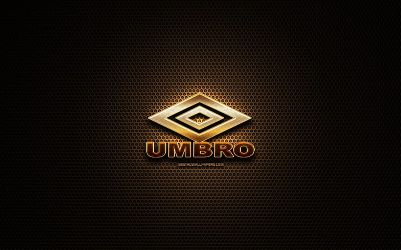 Umbro glitter logo, creative, metal grid background, Umbro logo, brands, Umbro, HD wallpaper