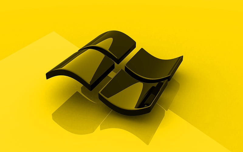 Windows yellow logo, 3D art, OS, yellow background, Windows 3D logo, Windows, creative, Windows logo, HD wallpaper
