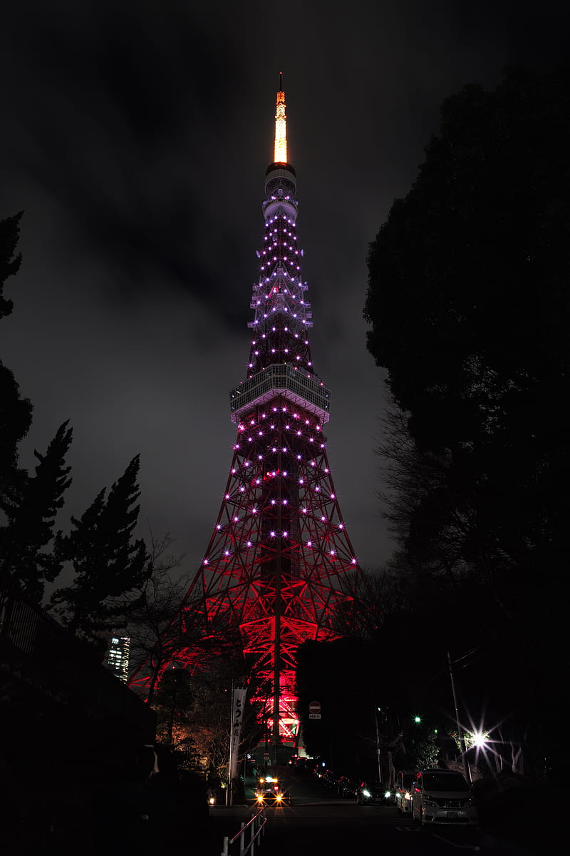 tower, backlight, night city, tokyo, japan, light, HD phone wallpaper