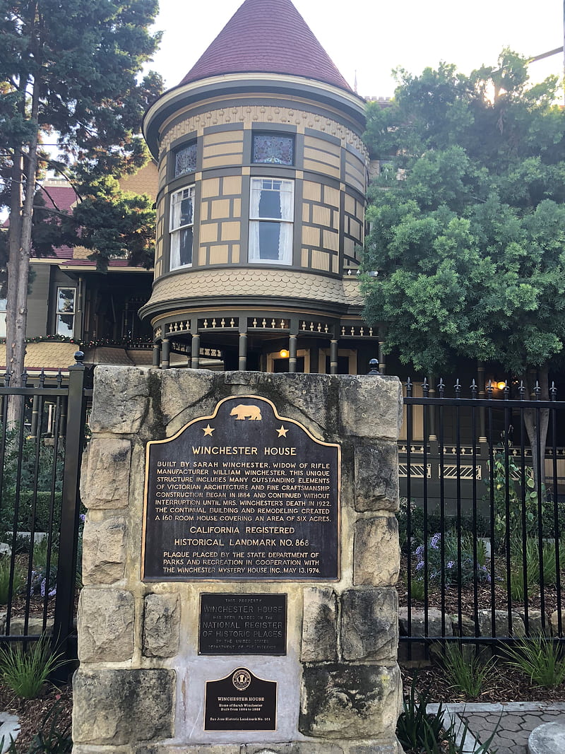 Winchester House, front, ghosts, haunted, mansion, plaque, HD phone wallpaper