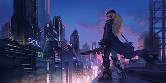 Wallpaper girl, the city, cyberpunk for mobile and desktop, section  фантастика, resolution 2304x1536 - download