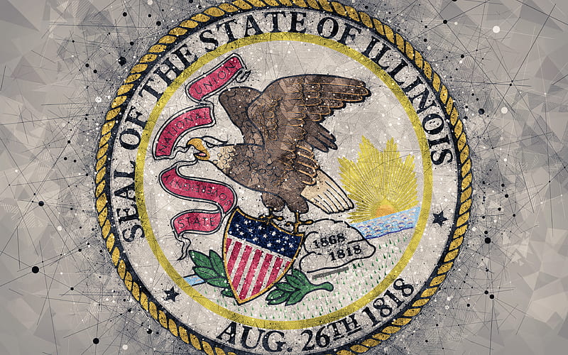 Seal of Illinois emblem, geometric art, Illinois State Seal, American states, creative art, Illinois, USA, state symbols USA, HD wallpaper