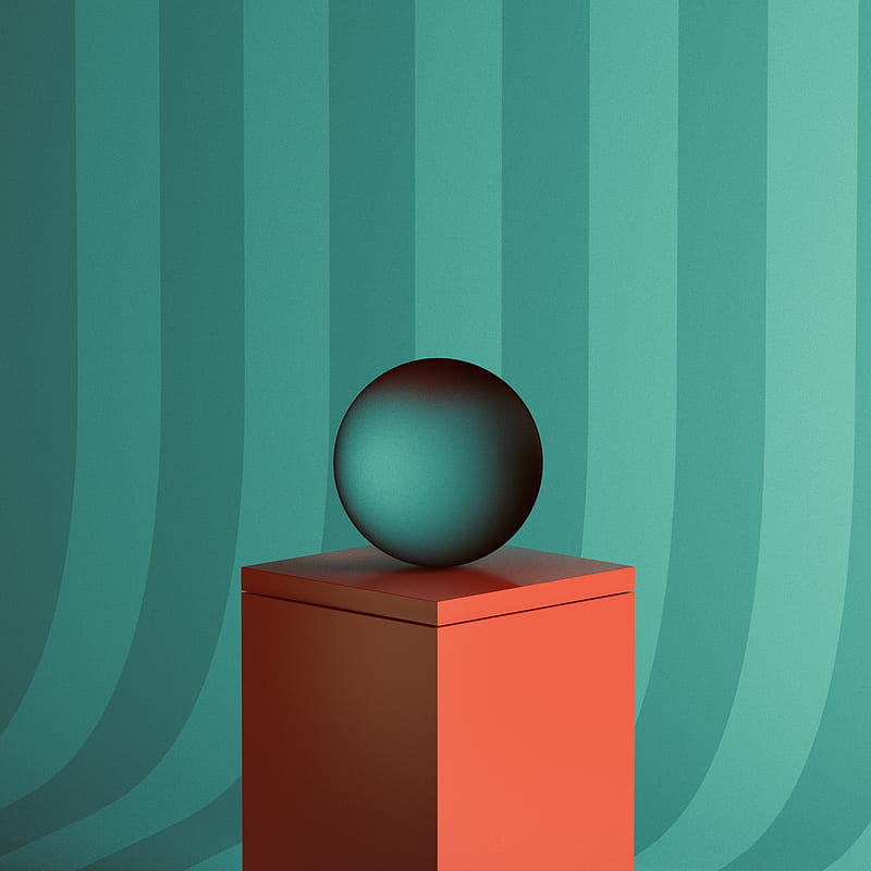 sphere, glass design, stripes, turquoise, turquoise background, minimalism, digital art, HD phone wallpaper