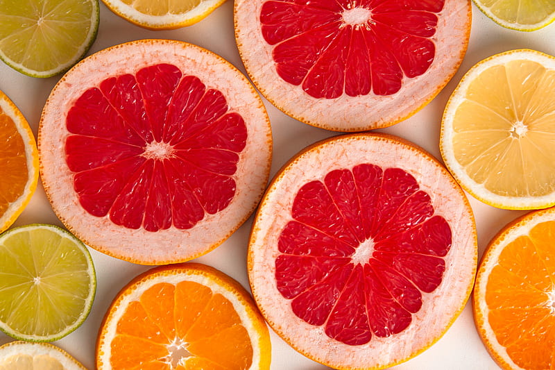 grapefruit, orange, lemon, citrus, fruits, slices, HD wallpaper