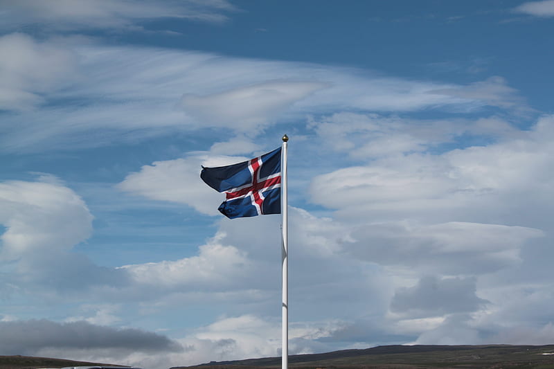 iceland, flag, sky, clouds, HD wallpaper