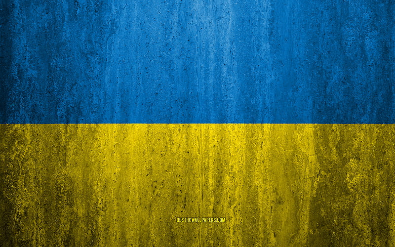 Flag of Ukraine stone background, grunge flag, Europe, Ukrainian flag, grunge art, national symbols, Ukraine, stone texture, HD wallpaper
