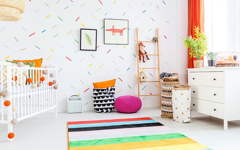 interior for a childrens room, bright interior, modern design, baby room, toys, project, HD wallpaper
