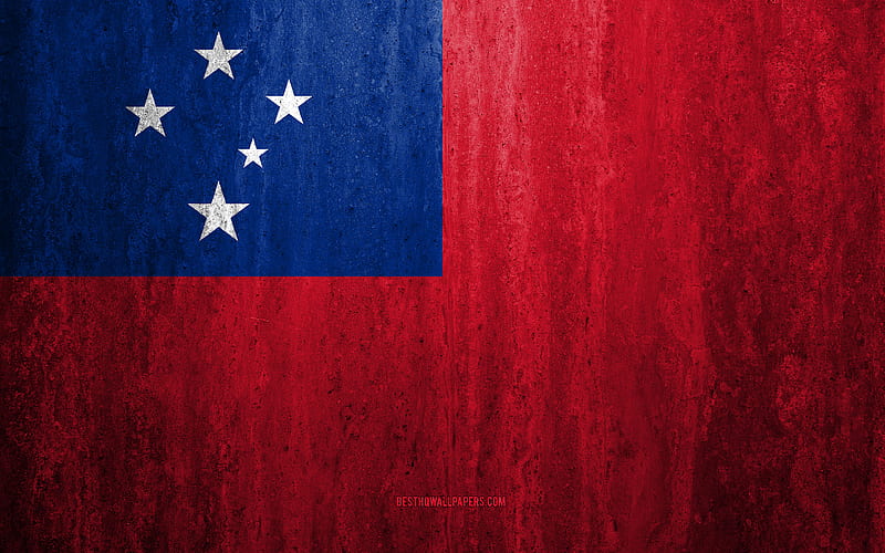 Flag of Samoa stone background, grunge flag, Oceania, Samoa flag, grunge art, national symbols, Samoa, stone texture, HD wallpaper