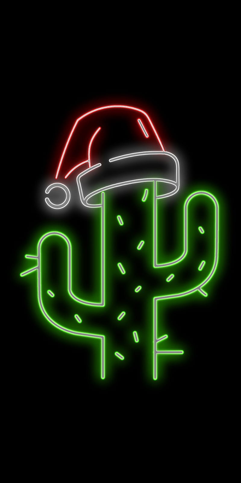 Merry Christmas, cactus, feliz navidad, gorrito de navidad, neon, HD phone wallpaper