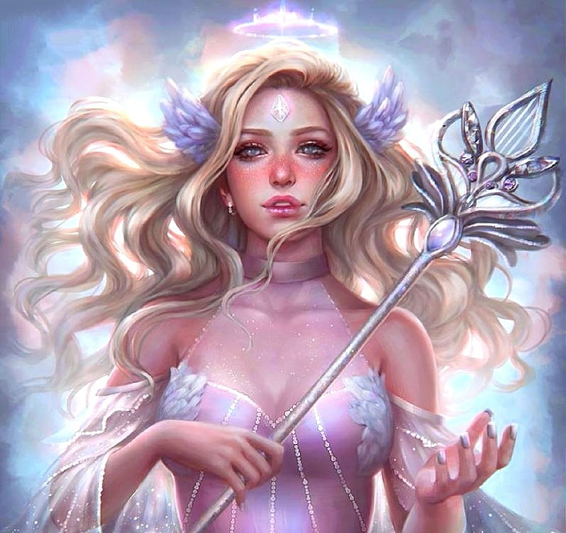 Celeste - The Star Maiden, love four seasons, digital art, woman, angels, fan art, fantasy, paintings, weird things people wear, girls, drawings, HD wallpaper
