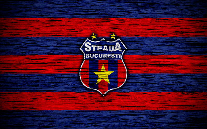 Steaua Bucharest FC football, Romanian Liga I, soccer, football club, FCSB, Romania, Steaua Bucharest, logo, Romanian league, wooden texture, FC Steaua Bucharest, HD wallpaper