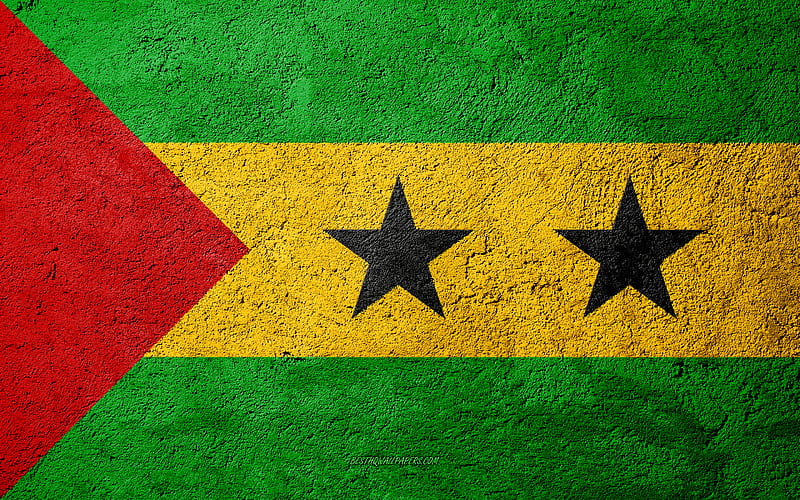 Flag of Sao Tome and Principe, concrete texture, stone background, Sao Tome and Principe flag, Africa, Sao Tome and Principe, flags on stone, HD wallpaper