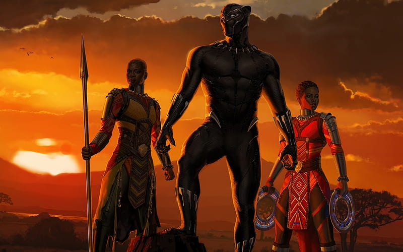 Nakia, King of Wakanda, Okoye, 2018 movie, superheroes, Black Panther, HD wallpaper