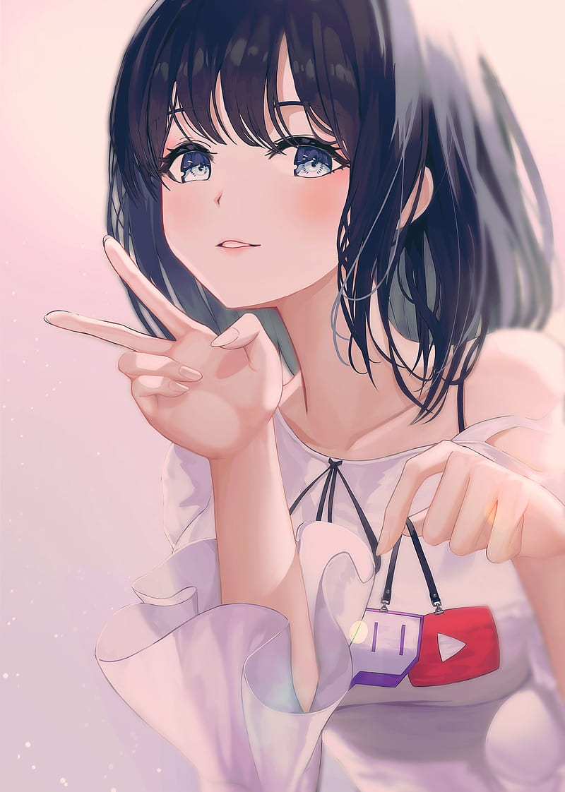 Pretty anime girl, hand gesture, posing, Anime, HD phone wallpaper | Peakpx