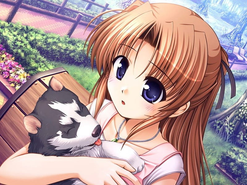 Cute Puppy, pretty, animal, sweet, nice, anime, anime girl, long hair, blue  eyes, HD wallpaper | Peakpx