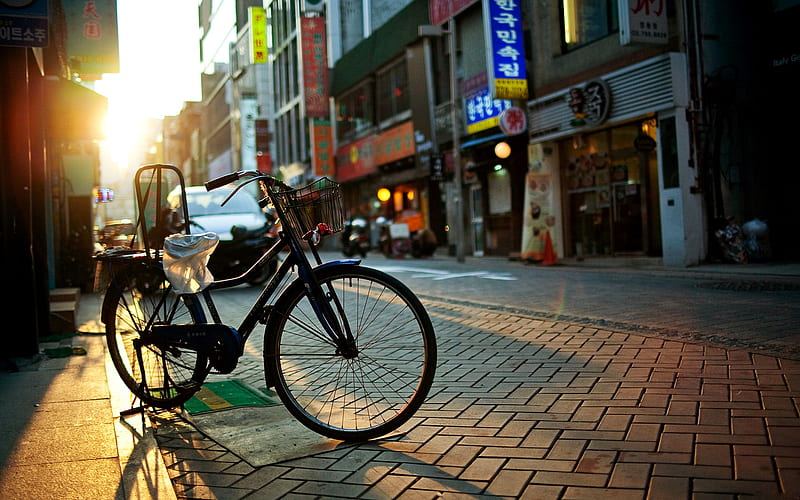 bicycle, shops, chinatown, street, HD wallpaper