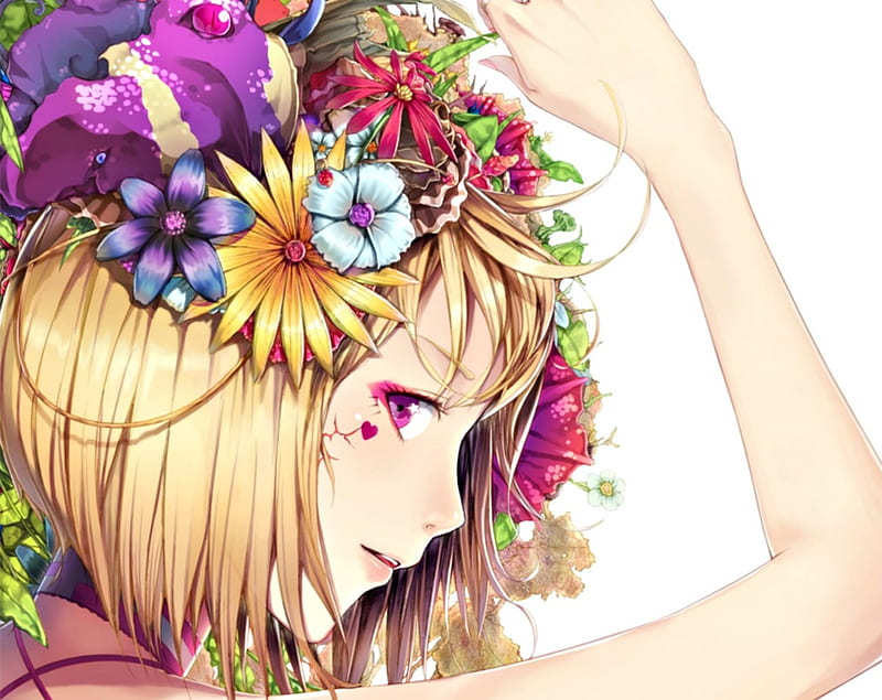 Girl, manga, yellow, profile, purple, anime, heart, flower, jname, face,  pink, HD wallpaper | Peakpx