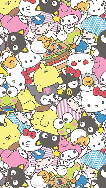 Sanrio, collage, hello, keroko, kitty, pink, pochaco, HD phone wallpaper