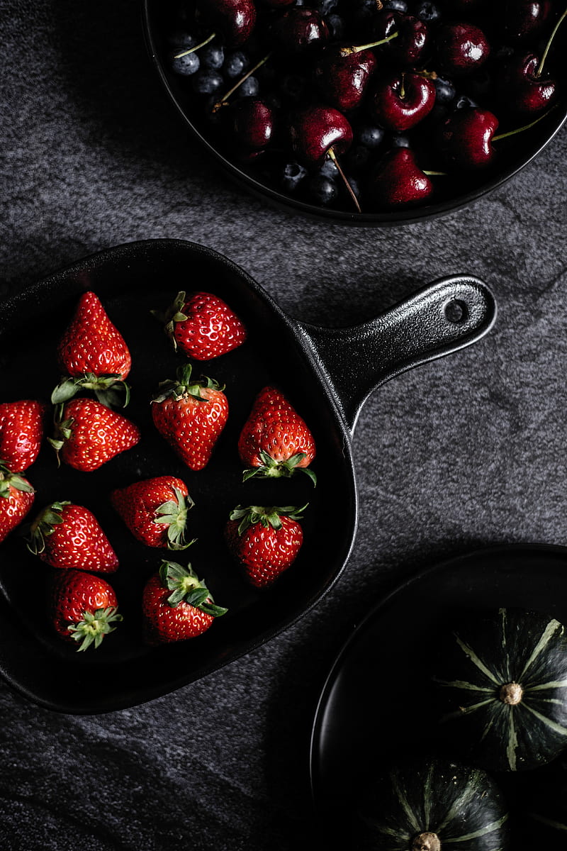 strawberries, berries, ripe, sweet cherries, blueberries, HD phone wallpaper