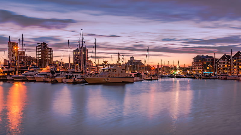 pier, boat, sunset, HD wallpaper