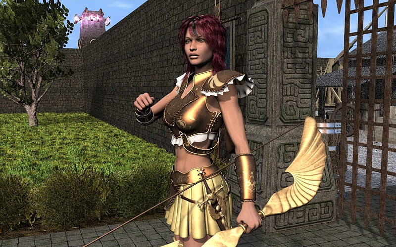 The South Gate, guard, female, guardian, weapon, HD wallpaper