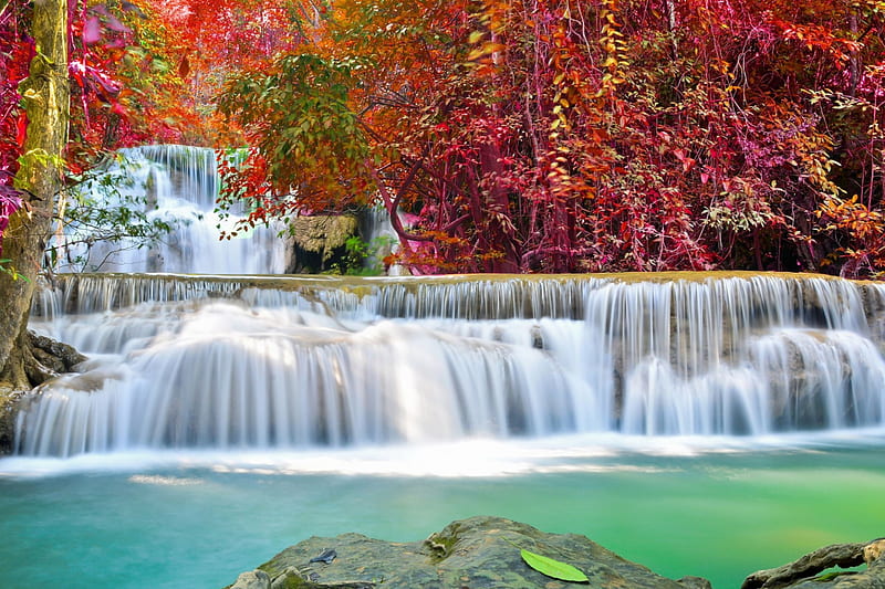 Waterfall, autumn, water, flow, river, emerald, HD wallpaper | Peakpx