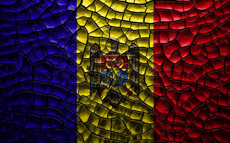Flag of Moldova cracked soil, Europe, Moldavian flag, 3D art, Moldova, European countries, national symbols, Moldova 3D flag, HD wallpaper