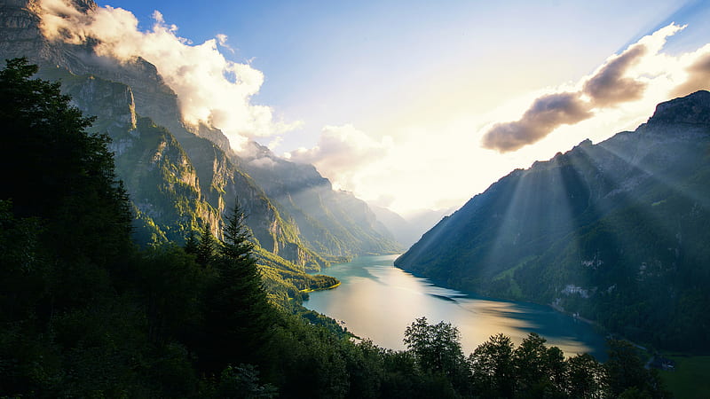 Klontalersee Lake In Switzerland, lake, nature, switzerland, world, beautiful-places, graphy, clouds, HD wallpaper
